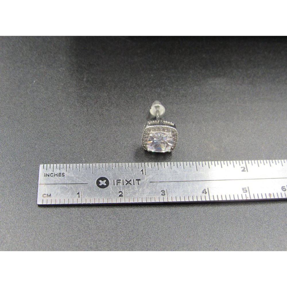 Sterling Silver Halo Square Cubic Zirconia Fancy Stud Earrings Vintage Wedding - Picture 5 of 6